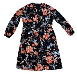 Who What Wear Floral Print Dress Long Sleeve V Neck Black XXL‎
